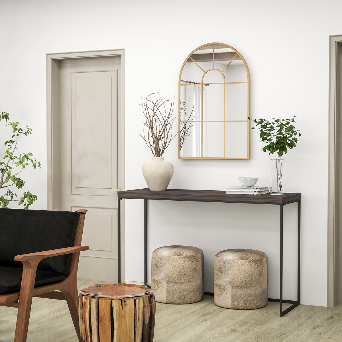 Miroir mural en métal cadre doré en forme de voûtée – 91 x 60 cm – décoration pour entrée ,chambre à coucher, salon-4