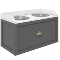 Gamelle double chien chat - porte-gamelles surélevé rangement 2 en 1 - tiroir, 2 gamelles - acier inox. MDF blanc gris-0