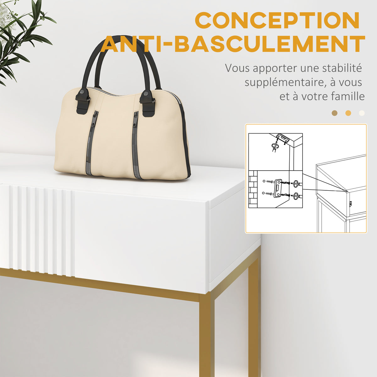 Table console console meuble avec 2 tiroirs base en acier avec pieds antidérapants 80 x 31,5 x 75 cm blanc-6