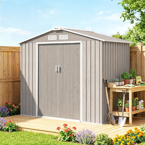 Abri de Jardin 2,42 m² - Remise pour Outils avec Fondation - cabanon Porte verrouillable - tôle d'acier marron clair-1
