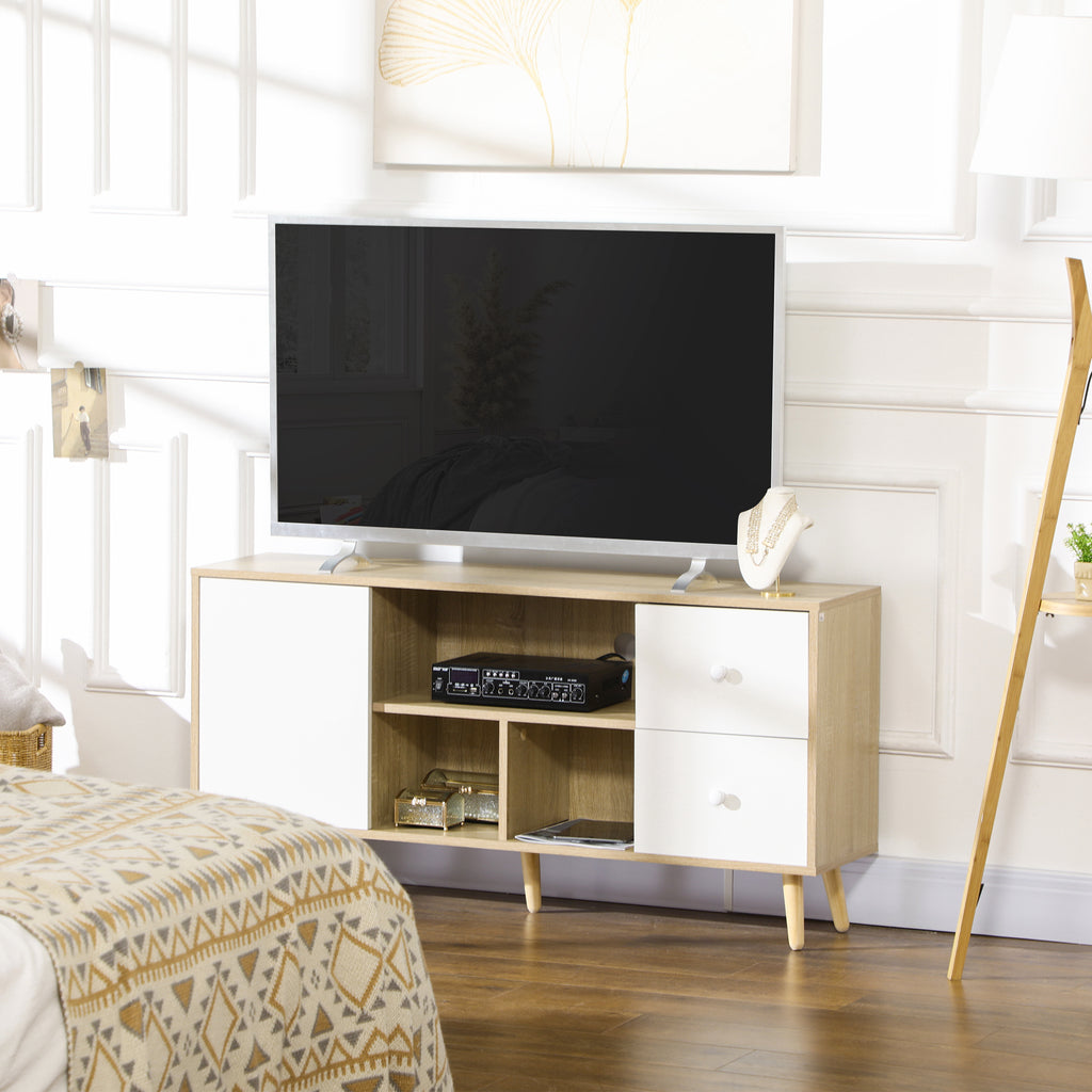 Meuble TV pour télévision jusqu'à 45 pouces pieds en bois massif style scandinave 3 niches 1 placard 120 x 30 x 60 cm-9