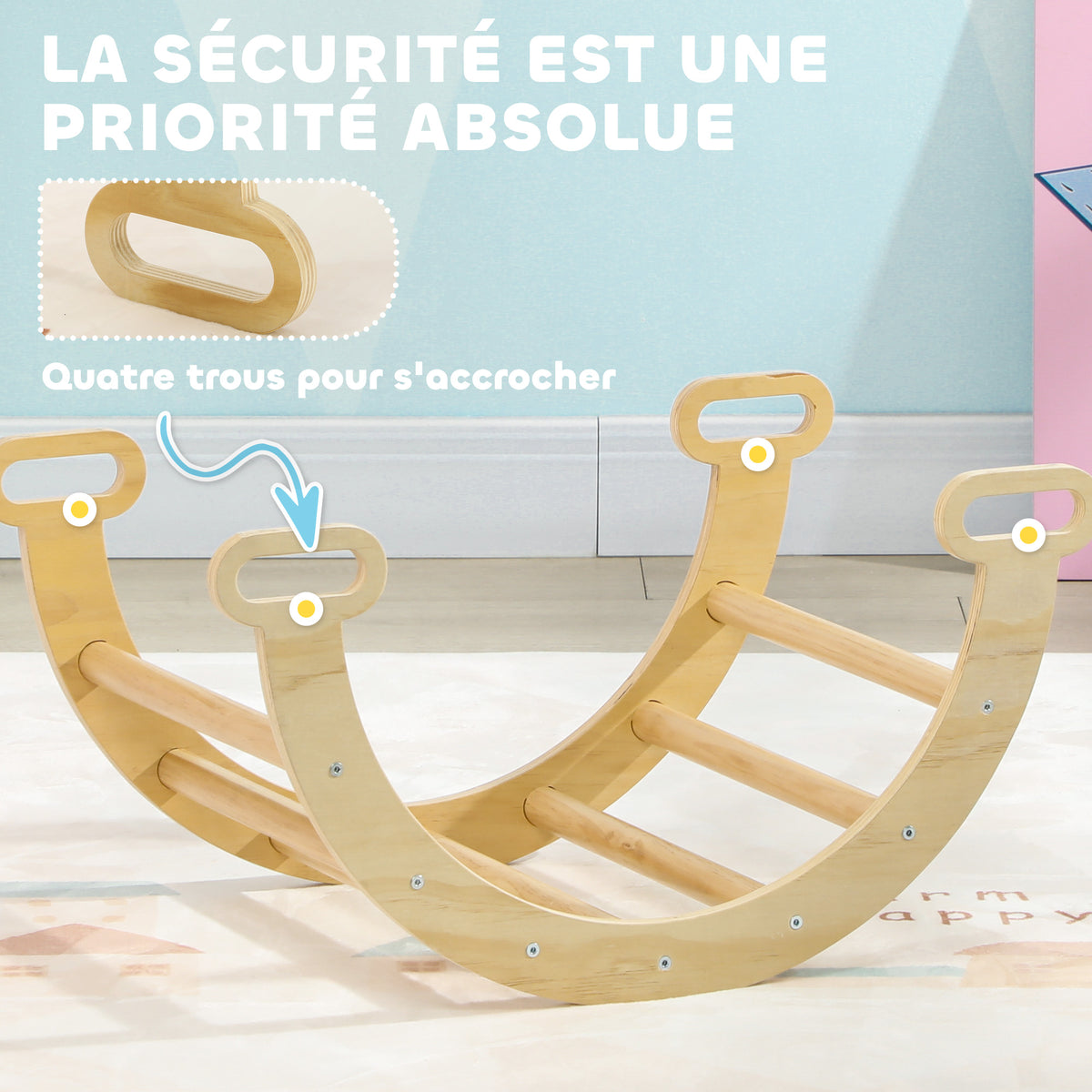 Arche escalade enfants bascule en bois d'intérieur pour garçons & filles, tout-petits de 18 à 48 mois, bois naturel-5