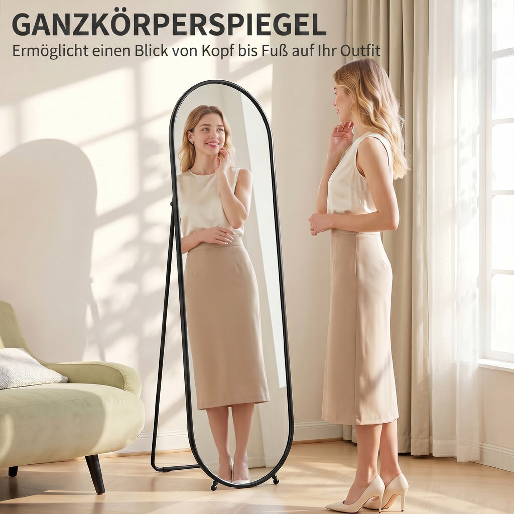 Grand miroir sur pied, miroir ovale, cadre en métal noir, avec support pour entrée, chambre, dressing, 40 x 160 cm-3