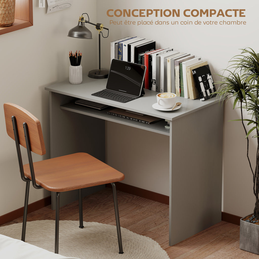 Bureau informatique sobre épuré compact avec 1 étagère, panneaux de particules, dim. 90l x 50P x 74H cm, gris-5
