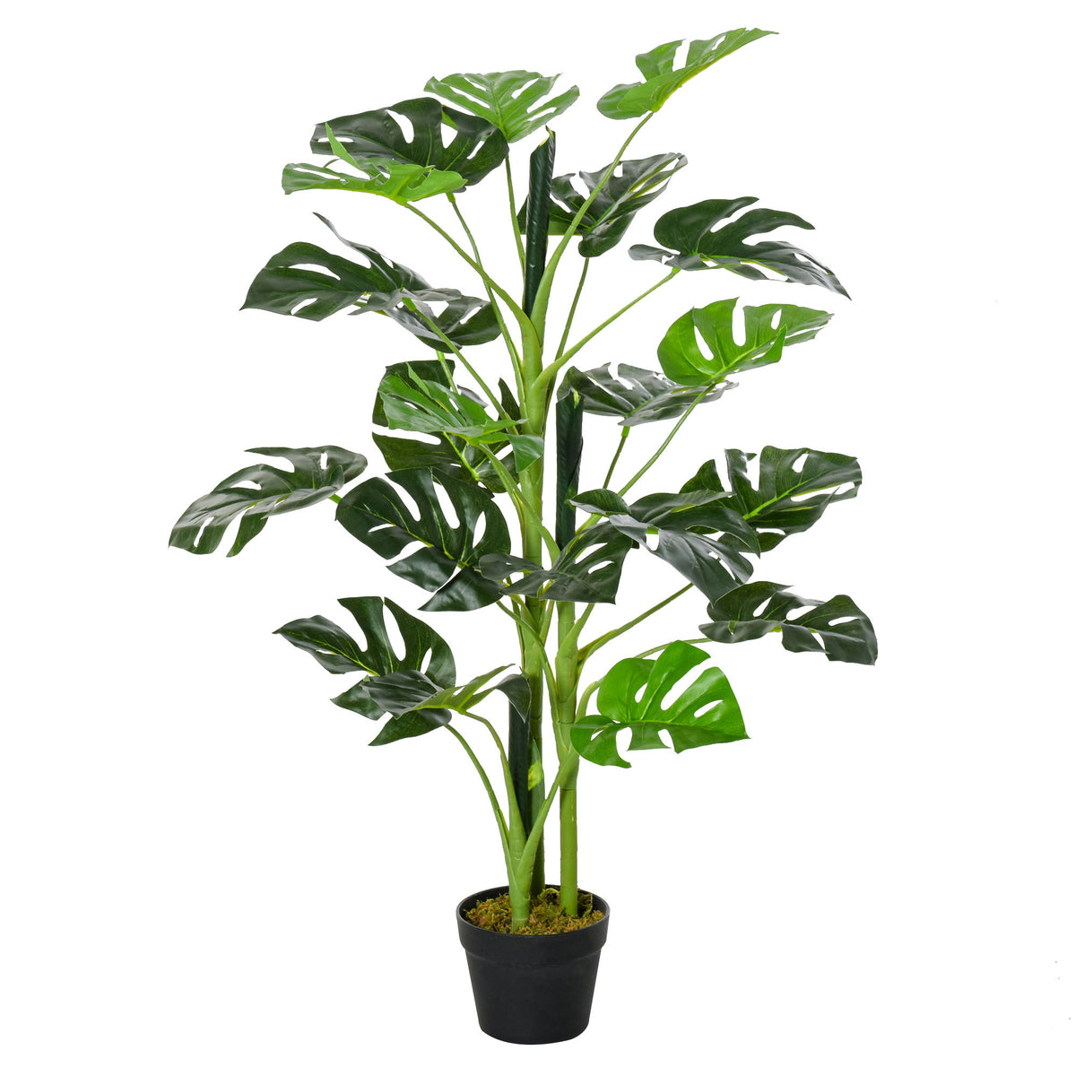 Plante artificielle modèle Monstera avec 21 feuilles en pot ciment, intérieur ou extérieur, dim. Ø16 x 100H cm-0