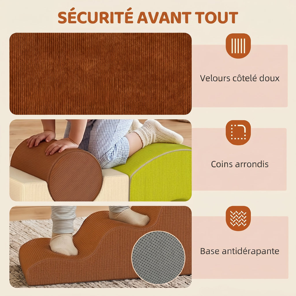 Parcours motricité bébé 5PCS, module en mousse souple avec housse en velours côtelé, multicolore-4