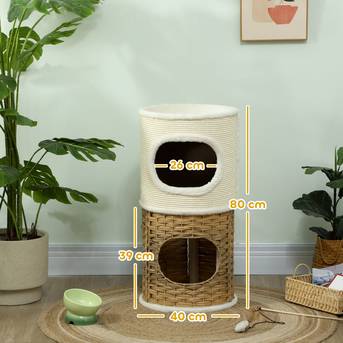 Niche pour chat d'intérieur à 3 niveaux, tour pour chat avec griffoir en sisal à griffer Ø 40 x 80 cm, crème-2