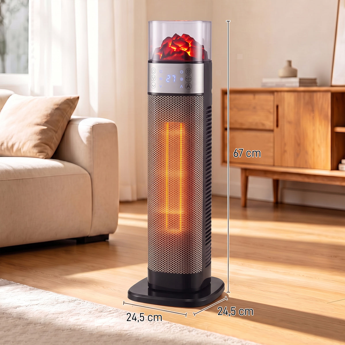 Chauffage d'Appoint Céramique 2000W, Radiateur Électrique Connecté Wi-Fi, App & Vocale, 5 Modes, Effet Flamme 3D, Noir-2