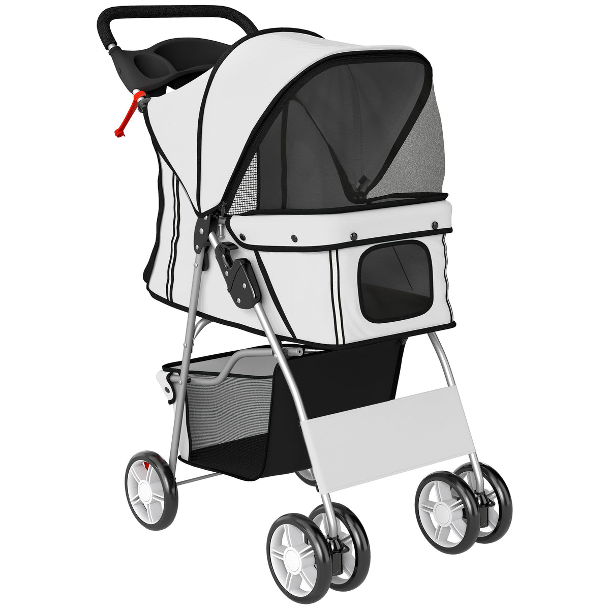 Poussette buggy pliable animaux chariot pliante chien chat porte-gobelet panier de rangement 77 x 44 x 102 cm gris-0