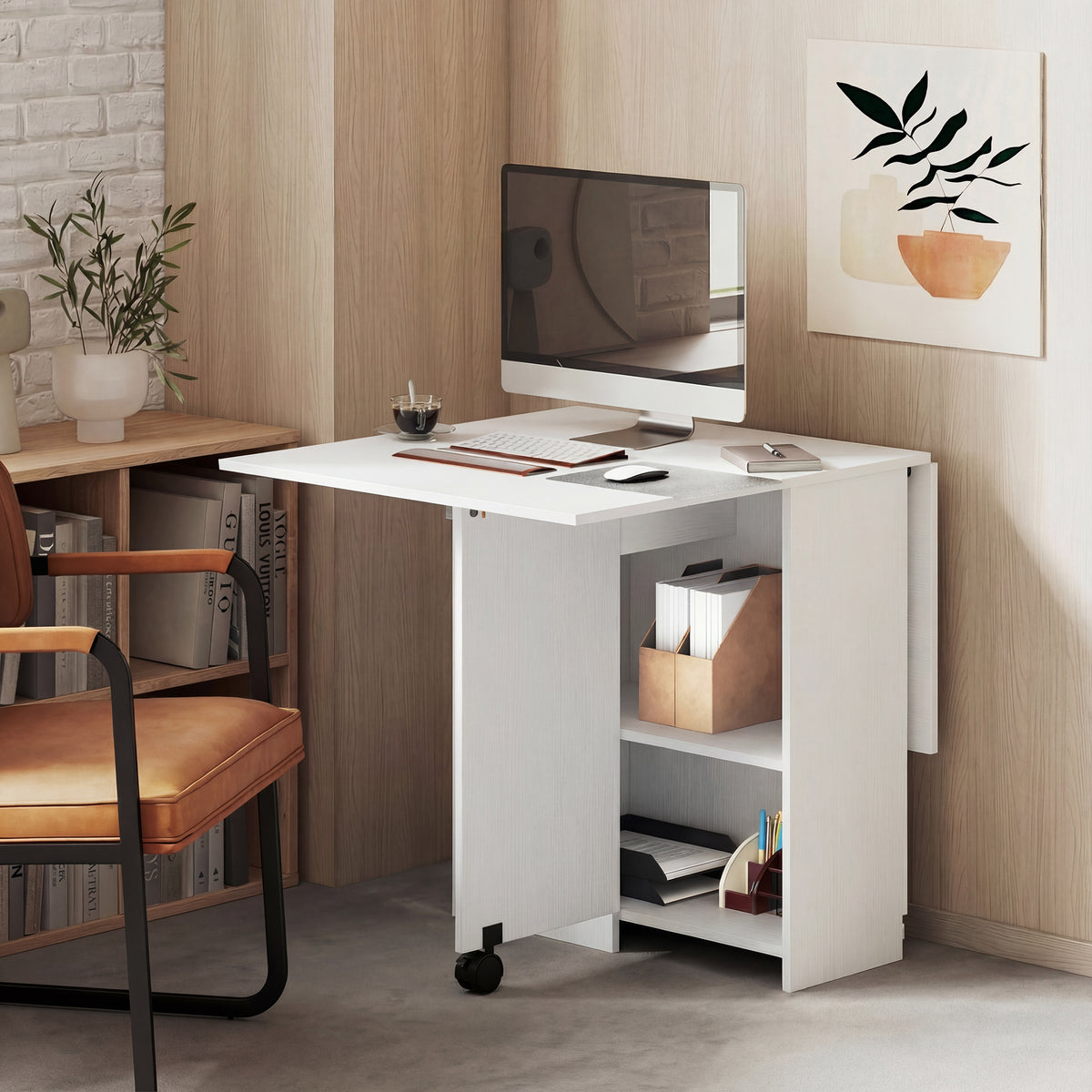 Table à Manger Pliante, Table de Cuisine Extensible pour 2 à 4 Personnes, 2 Abattants, 120 x 72 x 75 cm, Blanc-7