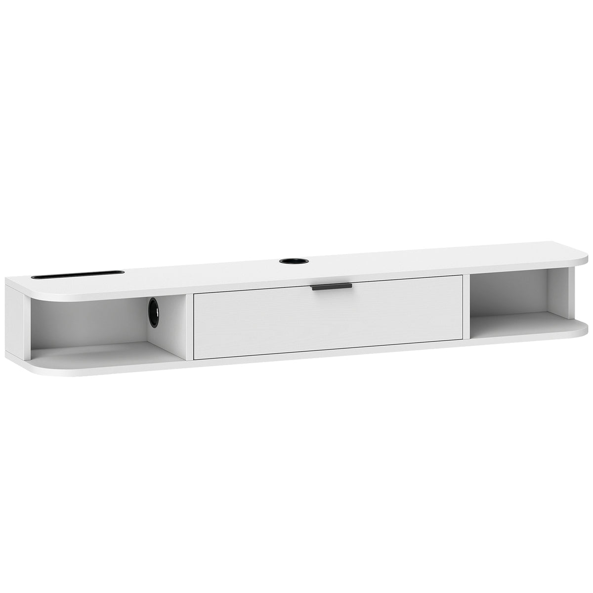 Meuble TV suspendu, meuble télé pour téléviseur jusqu'à 50 pouces, tiroir rabattable 2 étagères 120x24x16cm blanc-0