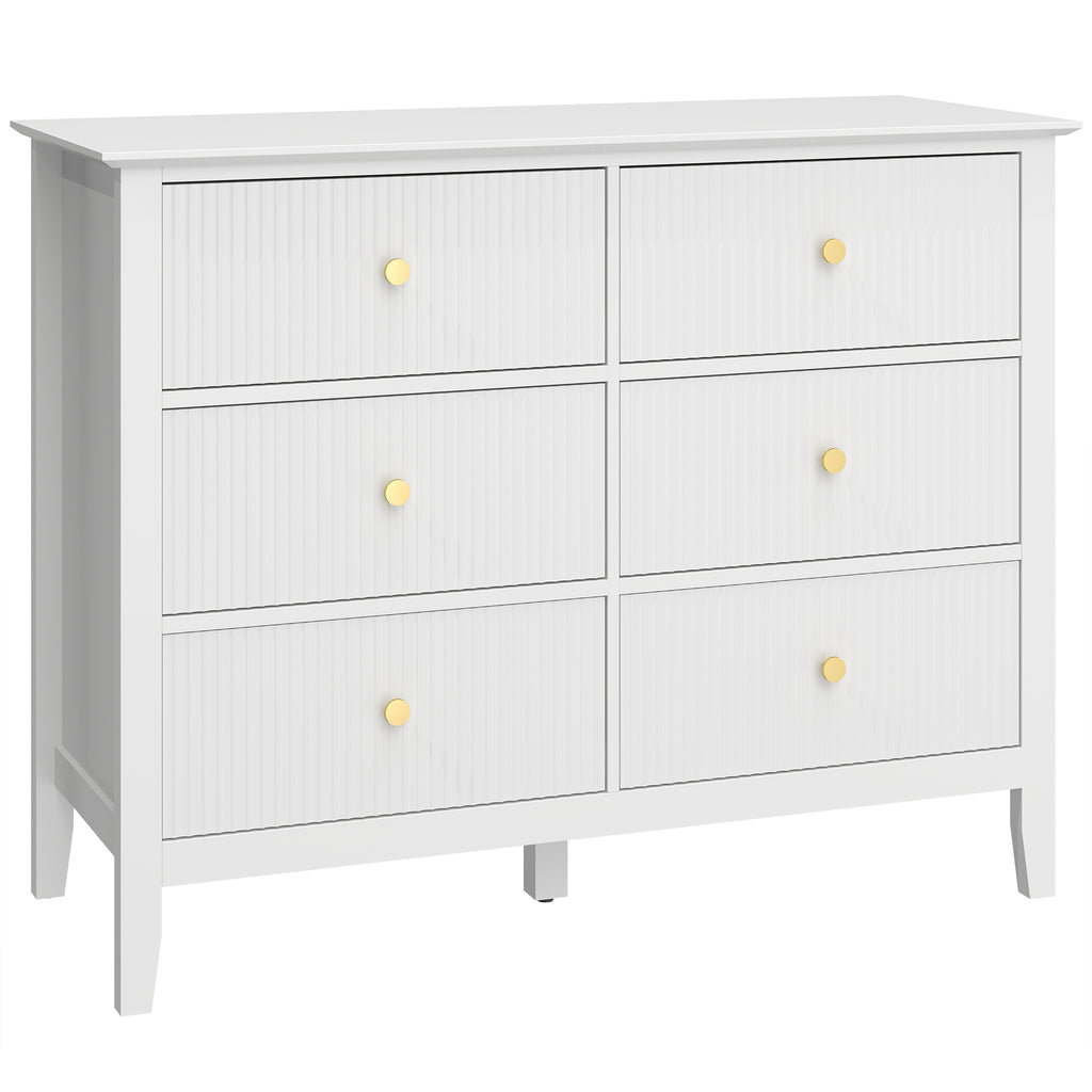Commode à 6 Tiroirs, Meuble de Rangement, Chiffonnier avec Façades Rainurées, 100 x 40 x 78 cm, Blanc-0