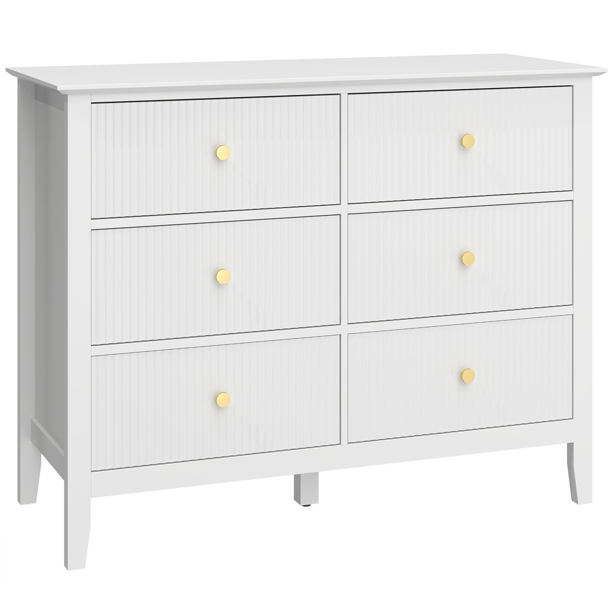 Commode à 6 Tiroirs, Meuble de Rangement, Chiffonnier avec Façades Rainurées, 100 x 40 x 78 cm, Blanc-0