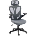 Chaise Bureau Ergonomique avec Accoudoirs 3D et Appui-Tête 2D, Fauteuil de Bureau en Maille, Support Dorsal, Gris-0