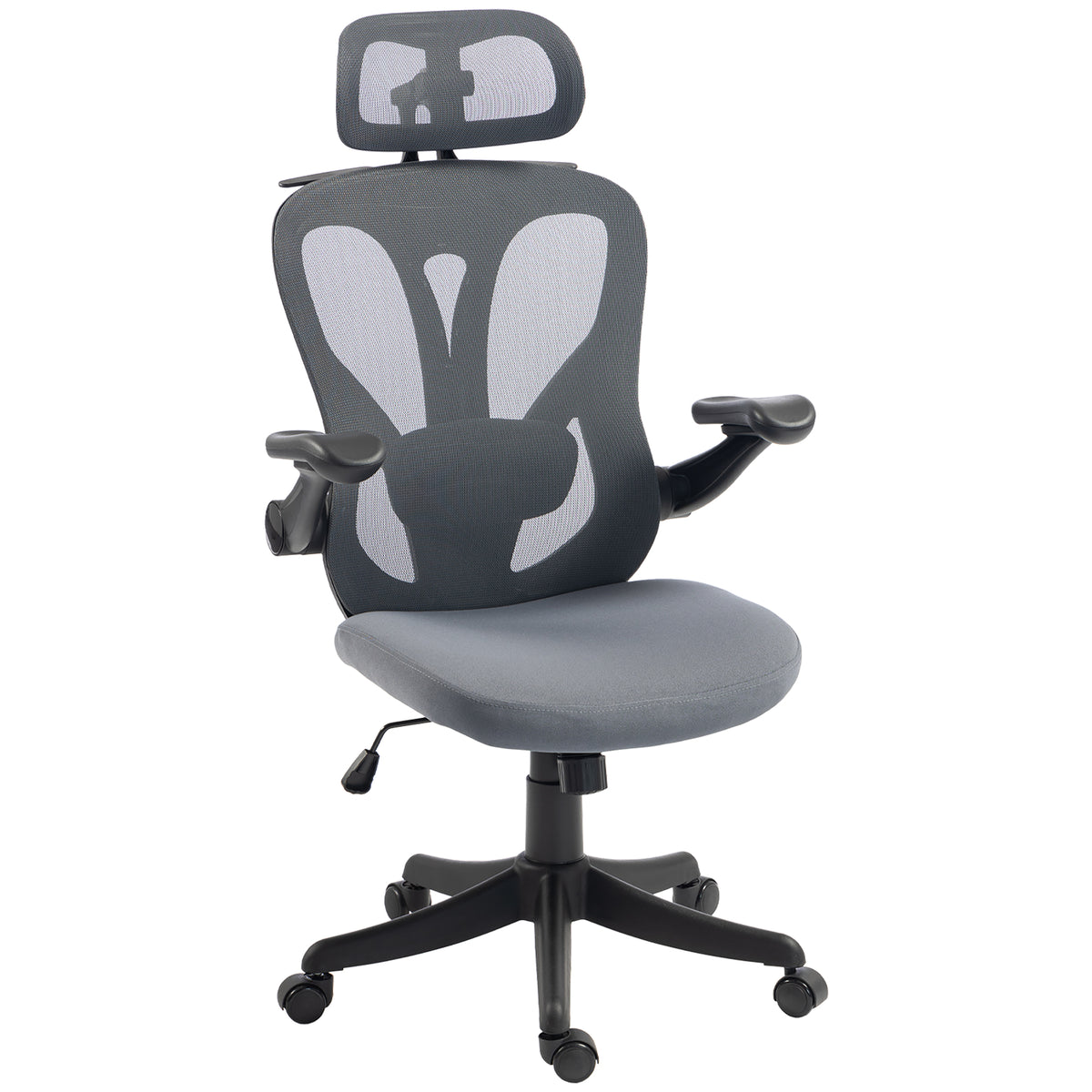 Chaise Bureau Ergonomique avec Accoudoirs 3D et Appui-Tête 2D, Fauteuil de Bureau en Maille, Support Dorsal, Gris-0