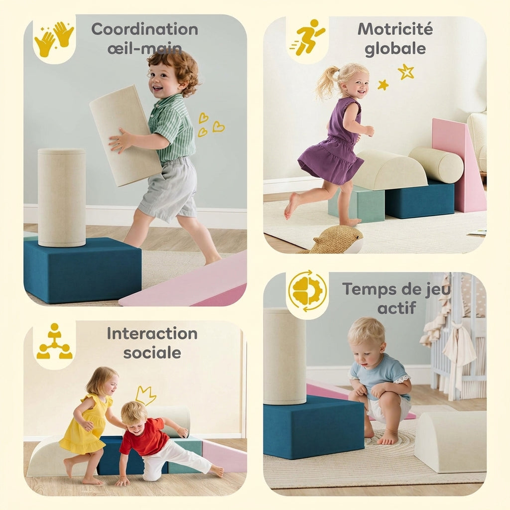Parcours motricité bébé 5PCS, module en mousse souple avec housse en velours, multicolore-5