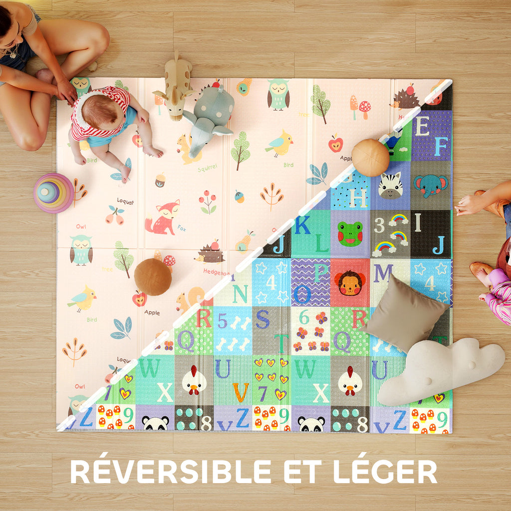 Tapis de jeu pour bébé pliable et réversible, tapis de sol en mousse épais, 180 x 150 x 1 cm, multicolore-3