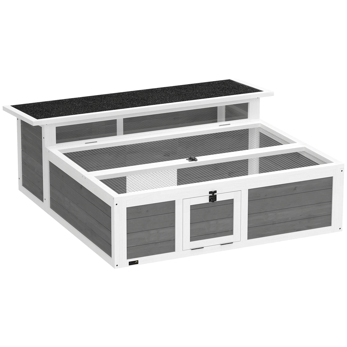 Maison Tortue Terrestre Habitat 2 Zones avec Double Toit Ouvrant Bitumé et Grillagé Fenêtre 113x106,5x44,5cm Gris Foncé-0