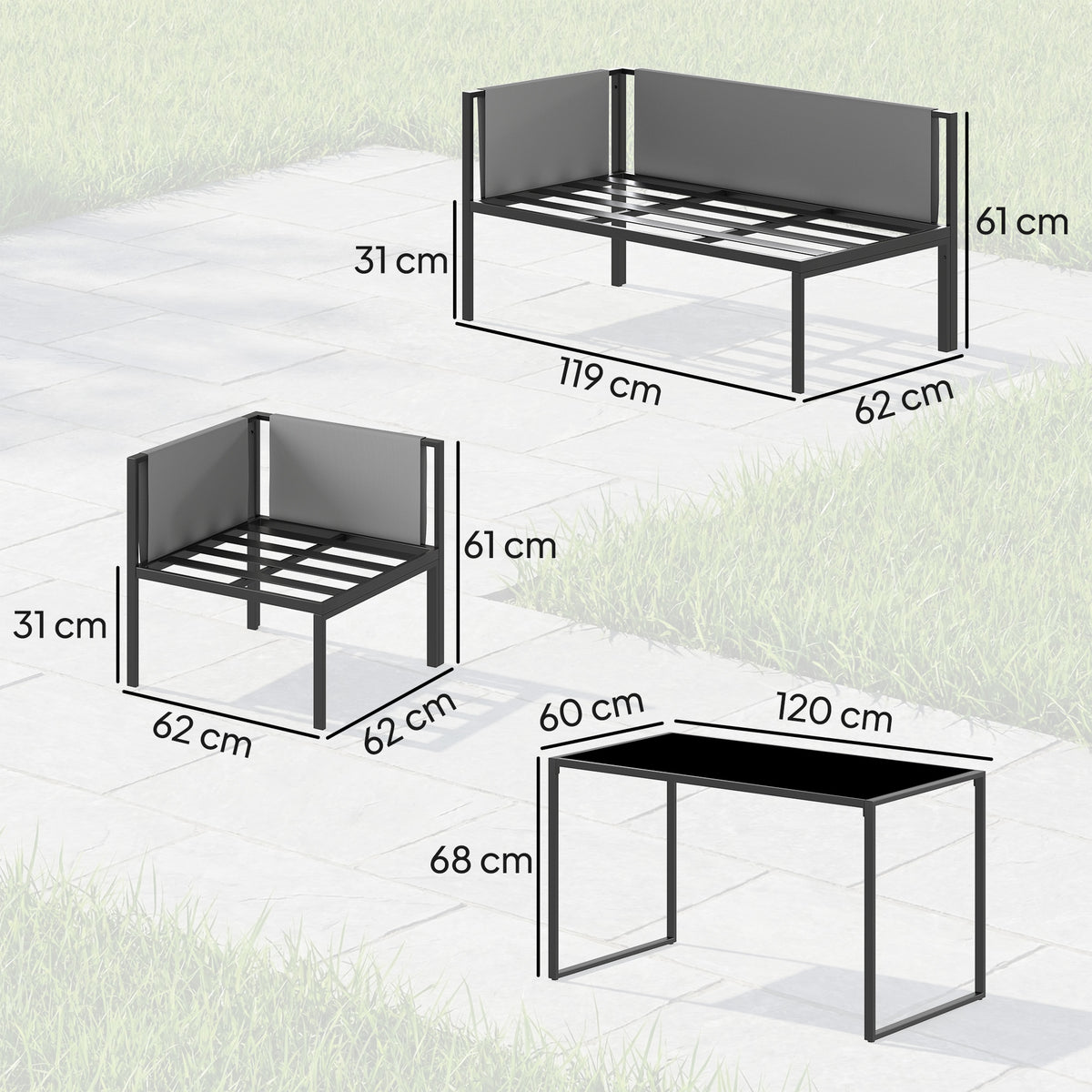 Salon de Jardin Canapé d'Angle Extérieur 6 Pièces Coussins 10cm Table Haute et 2 Repose-pieds Gris-2