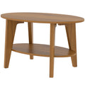 Table Basse Ovale à 2 Niveaux, Table de Salon Moderne avec Étagère Inférieure Ouverte, 80 x 50 x 45 cm, Chêne-0