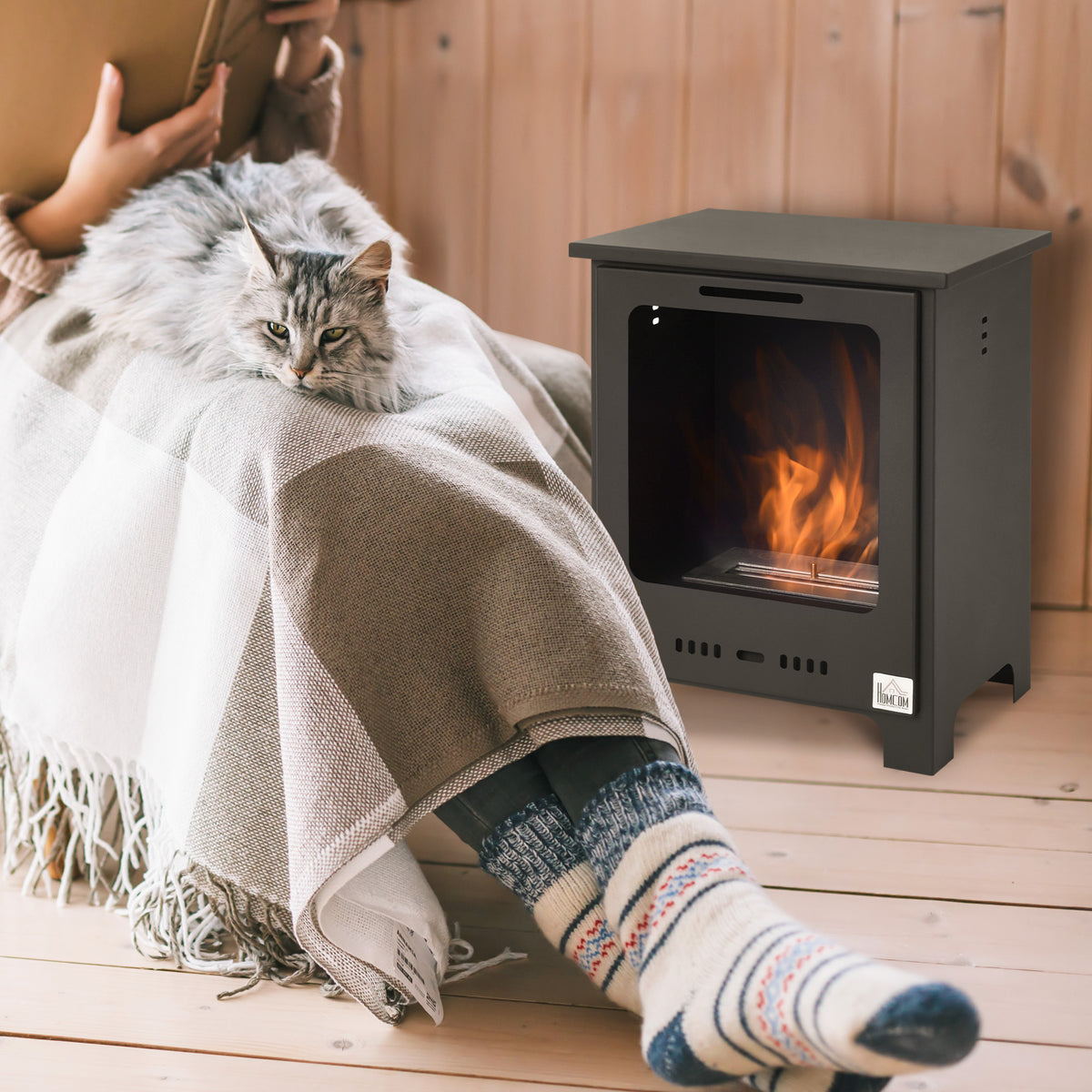 Cheminée bioéthanol sur Pieds brûleur 0,9 L, 3h de durée de combustion Style néo-rétro poêle dim. 40L x 30l x 50H cm Couverture 20-25 m² Noir-7