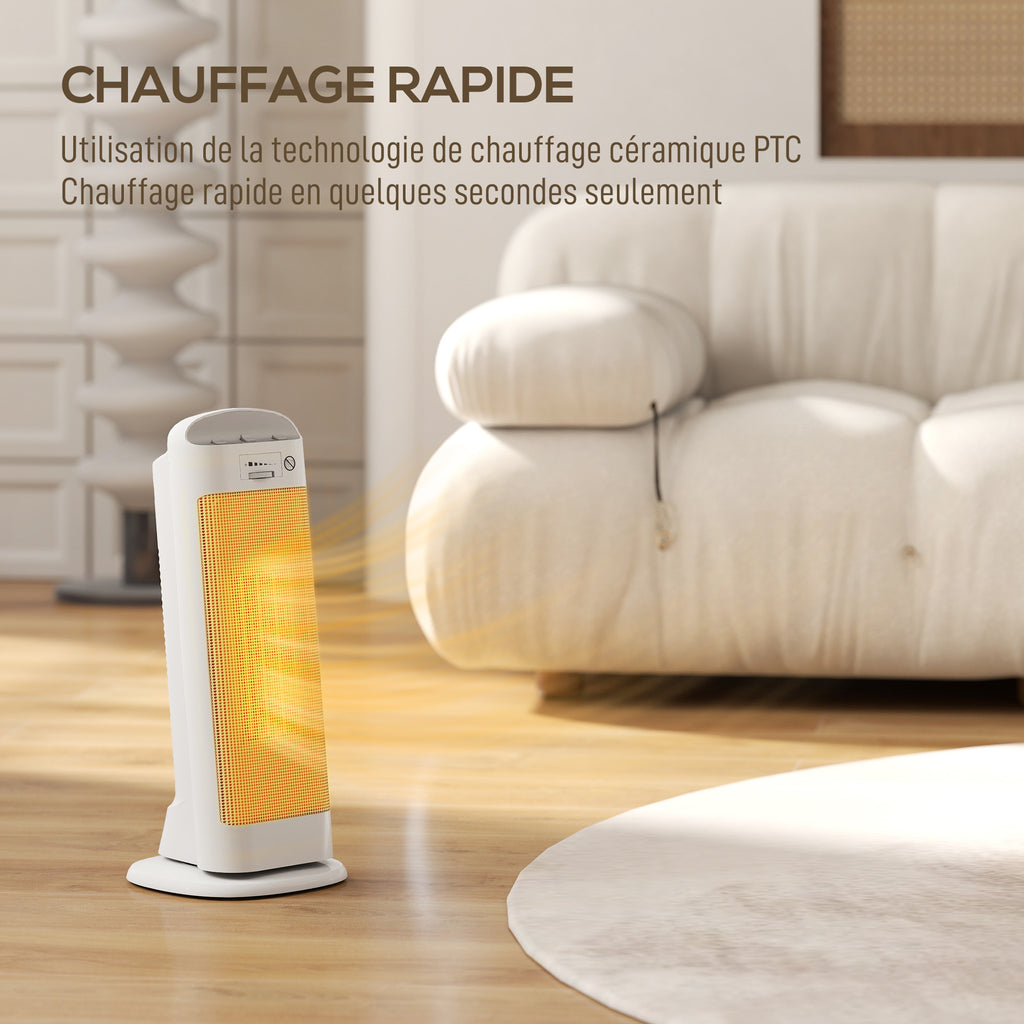 Chauffage d'appoint en céramique 2000 W, radiateur électrique soufflant 4 modes, thermostat réglable, 20x20x49cm, blanc-3
