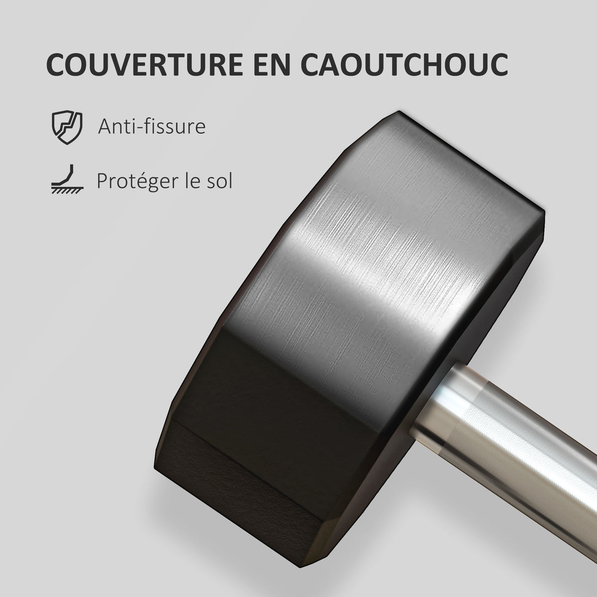 Haltère poignée antidérapante, fitness, sport à domicile, 15kg, noir-4