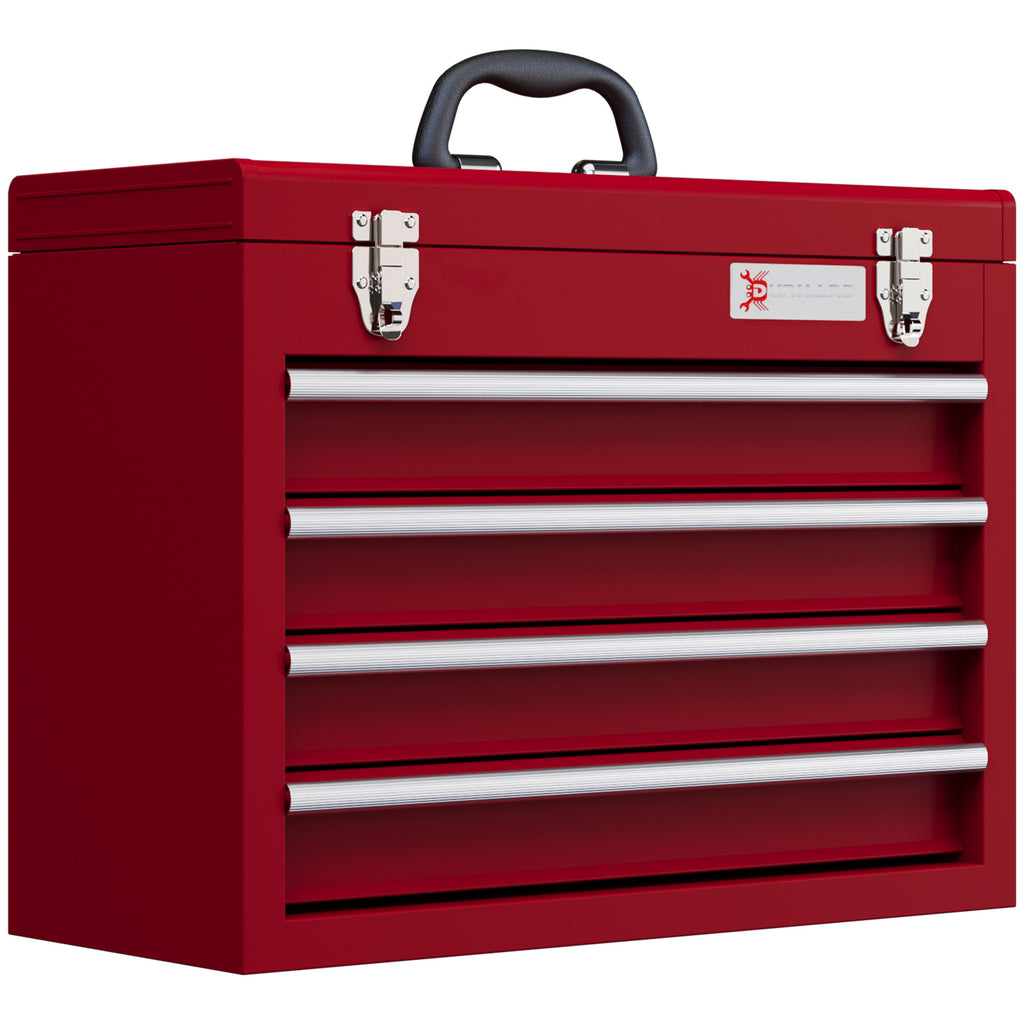 Boite à outils métallique coffret à outils caisse à outils 4 tiroirs + plateau tôle acier 51 x 22 x 39,5 cm rouge-0