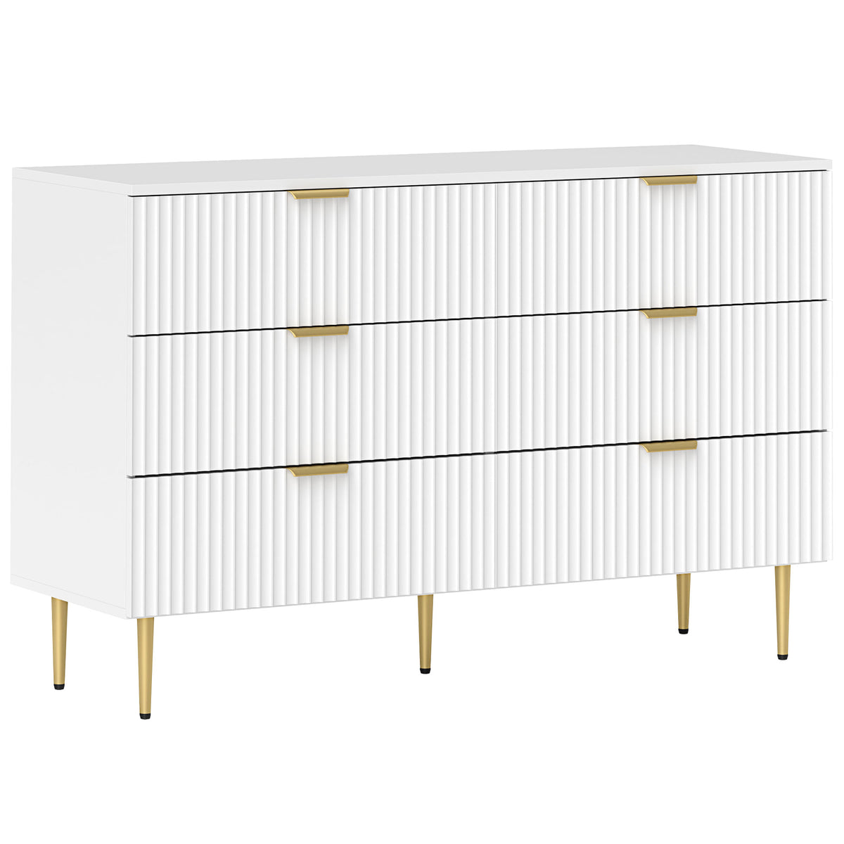 Commode 6 tiroirs commode chambre meuble de rangement moderne avec poignées et pieds dorés, 120 x 40 x 76,5 cm, blanc-0