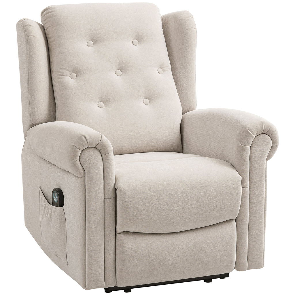 Fauteuil relax massant et chauffant avec dossier et repose-pieds réglable manuellement, poche latérale, beige-0