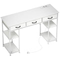 Bureau avec rangement avec prises de courant, 3 tiroirs en tissu et 4 étagères de rangement, 120 x 40 x 76 cm, blanc-0