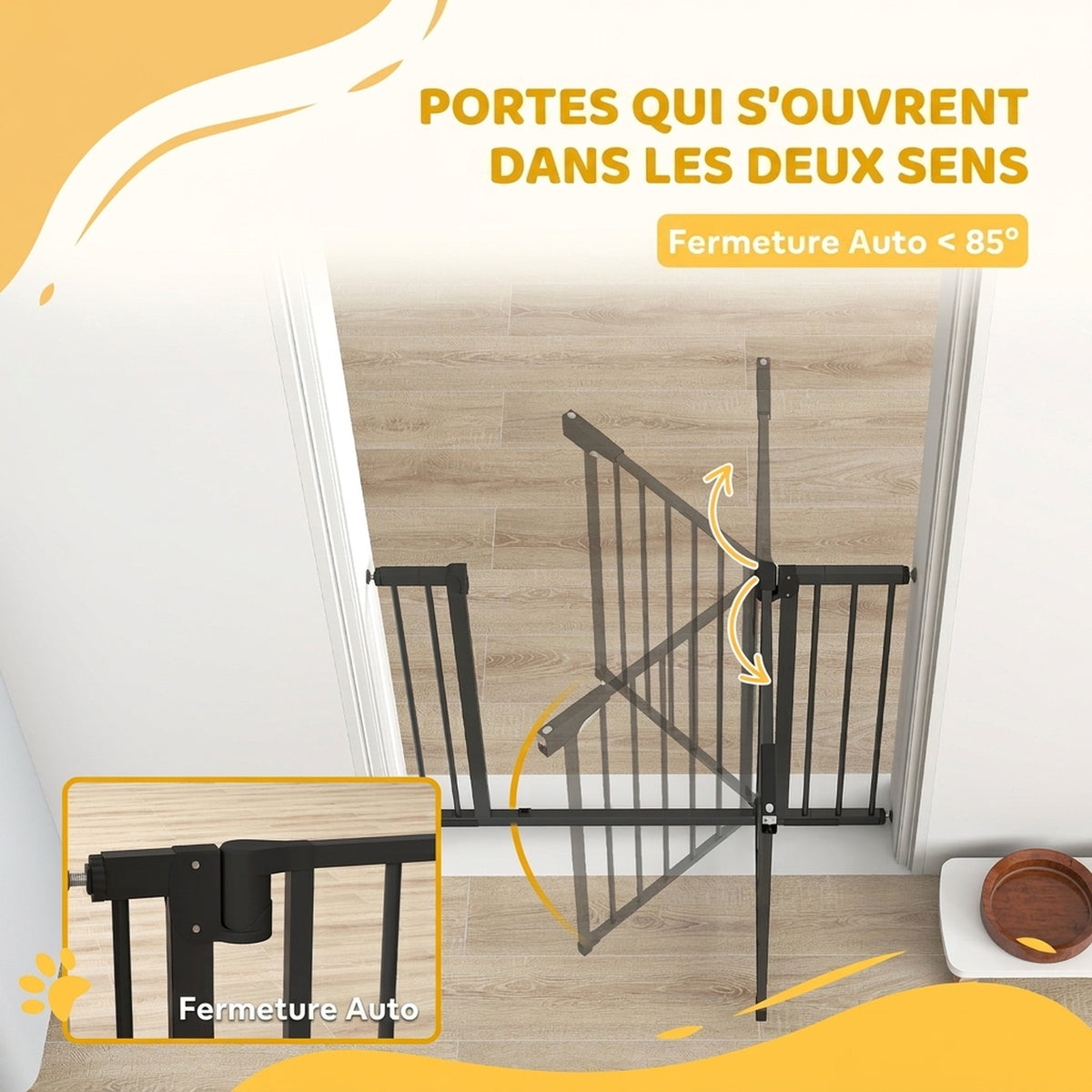 Barrière de sécurité pour chiens et bébés 76 à 102 cm avec extension fixation par pression sans perçage blanc-4
