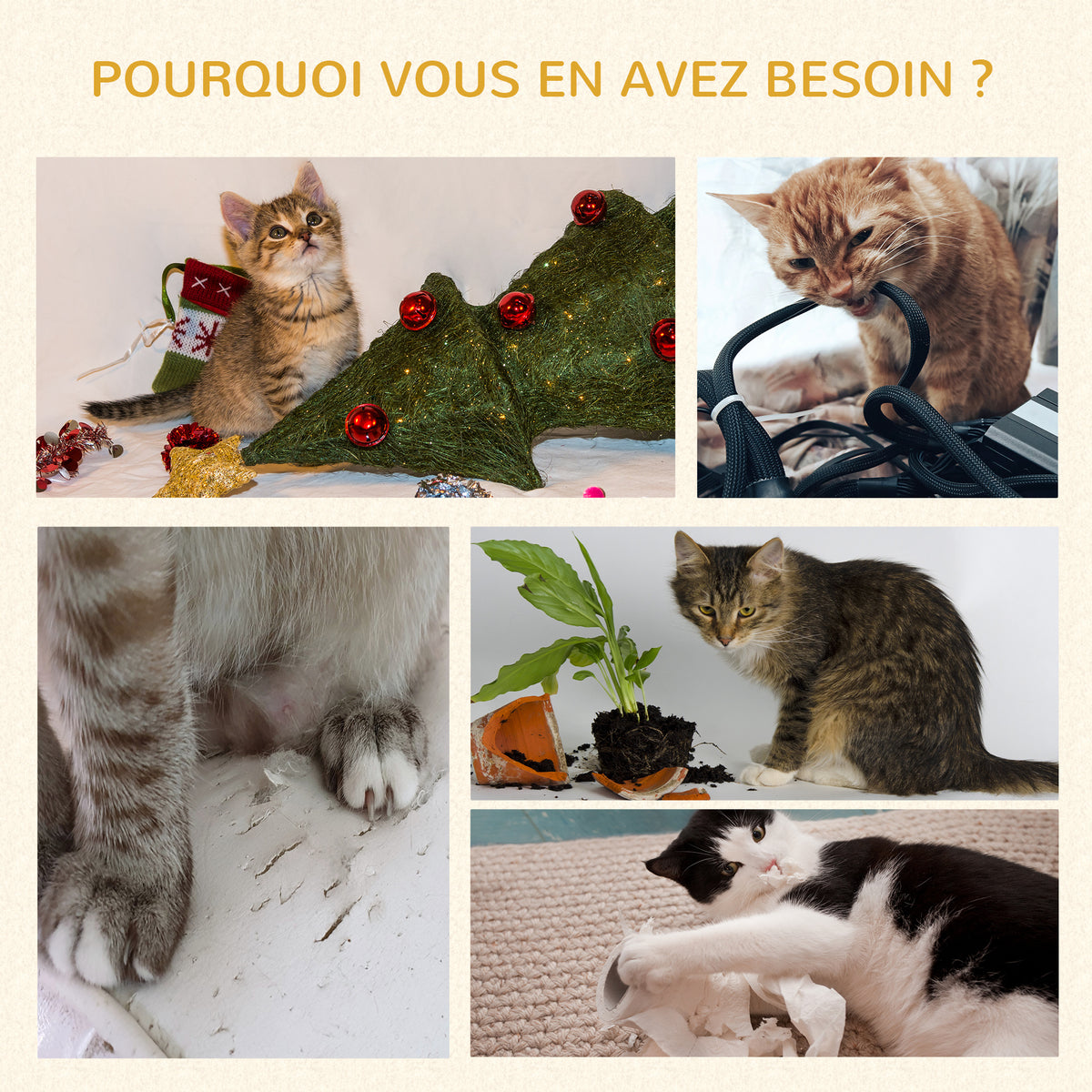 Arbre à chats multi-équipements griffoirs grattoirs plateformes niche jeu boule suspendue Ø 48 x 104H cm crème-5