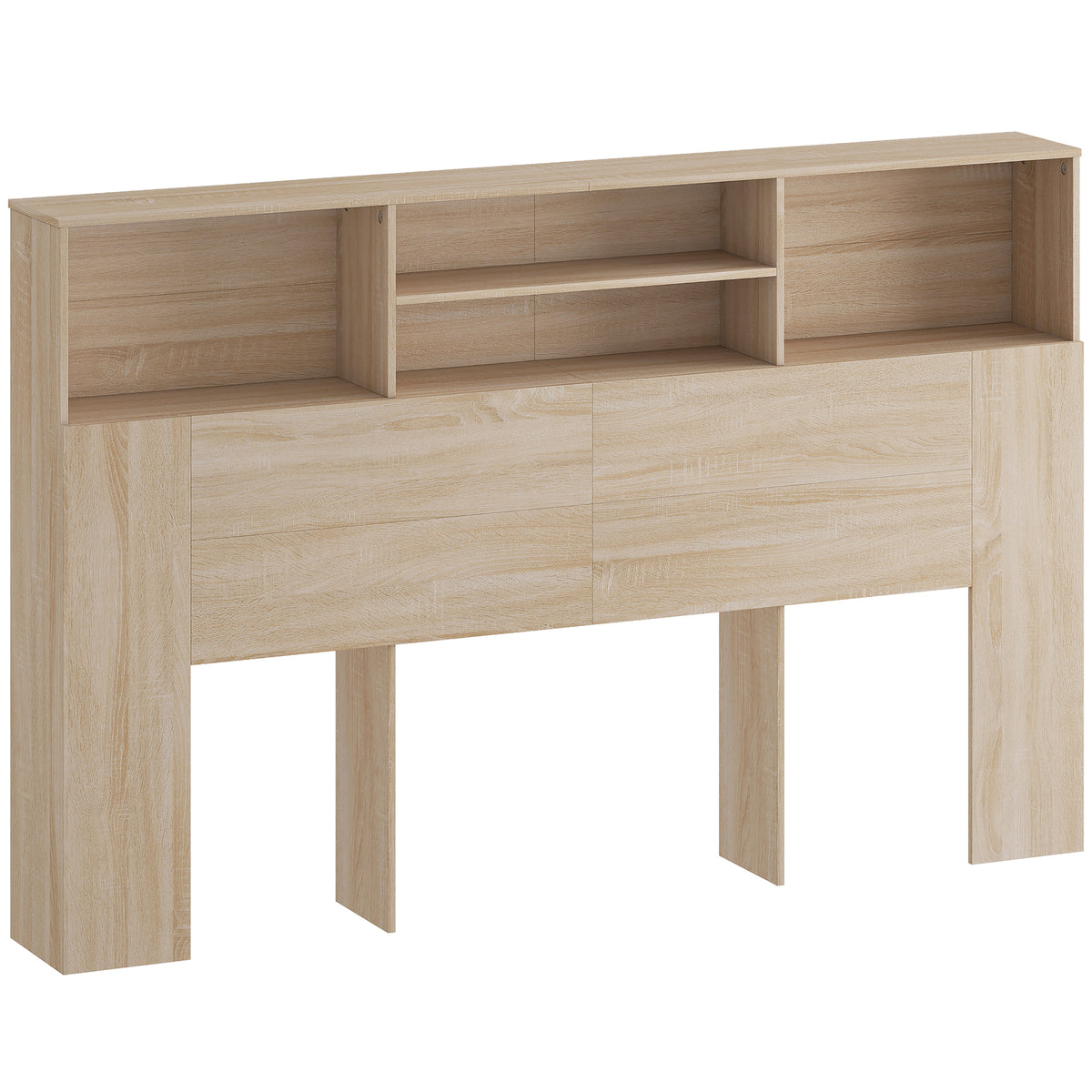 Tête de lit sur pied avec rangements, accessoire de lit 4 compartiments ouverts, 160 x 20,2 x 108,2 cm, bois naturel-0