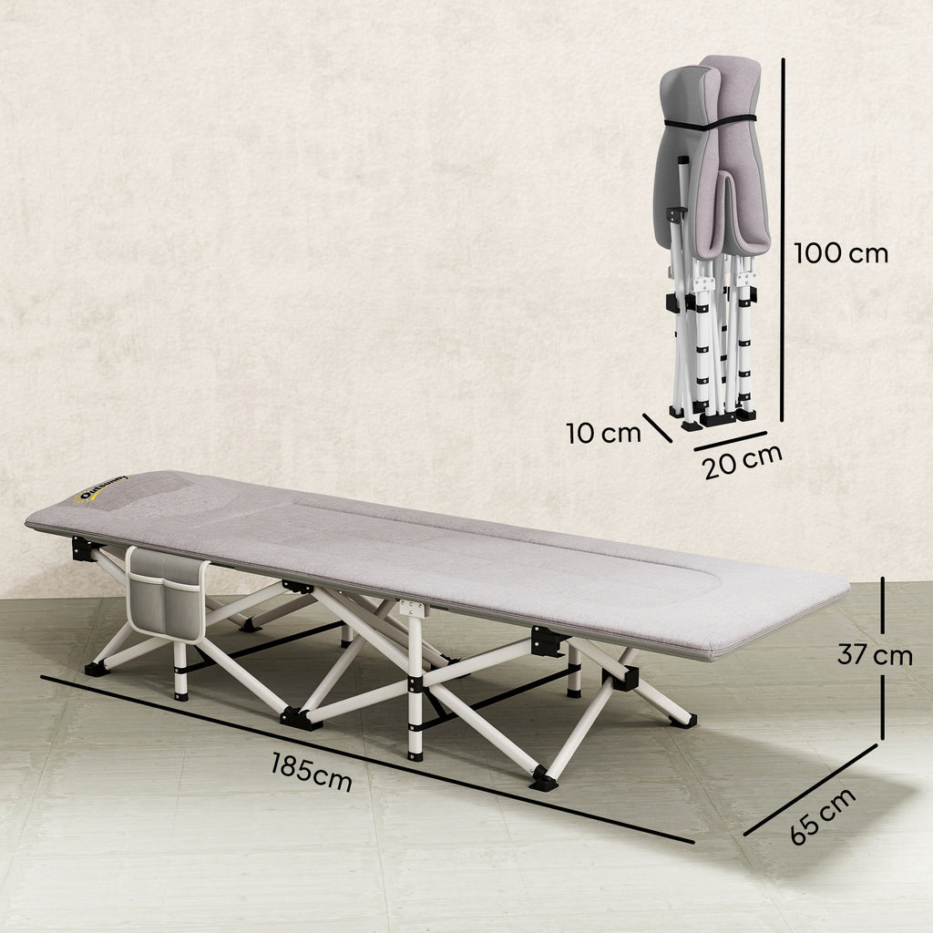 Lit de camping pliable avec matelas transat chaise longue sac de rangement intégrée dim. 185L x 65l x 37H cm gris-2