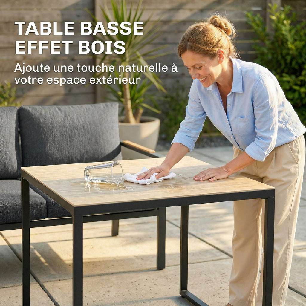 Salon de Jardin Extérieur 3 Pièces 5 Personnes, 2 Canapés avec Coussins Épais, 1 Table Basse, 183x183x72cm, Gris Foncé-5