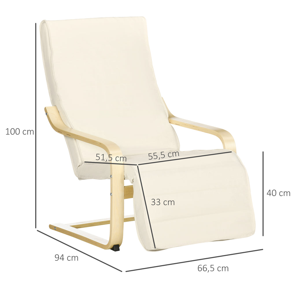 Fauteuil Relax Confort et Relaxation avec Repose-Pied réglable déhoussable 94 x 66,5 x 100 cm cm Bois Massif Crème-2
