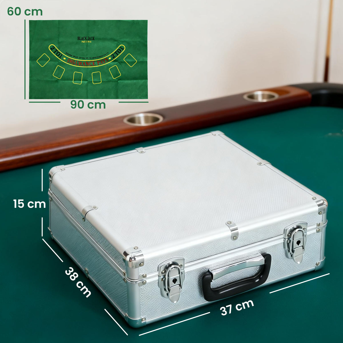 Mallette de poker coffret de poker complet 500 jetons, boîtier en ABS, cartes à jouer, dés, dealer, tapis, clés-2
