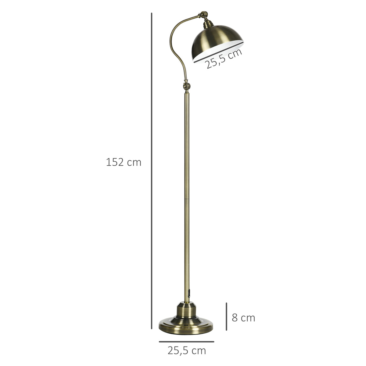 Lampadaire sur pied salon, lampe salon rétro avec abat-jour réglable, interrupteur à pied 42 x 25,5 x 152 cm ton laiton-2