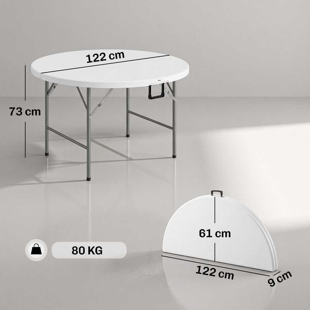 Table ronde de jardin pliante Ø122 cm peut accueillir 6 personnes pour évènement, structure métal, plateau HDPE-2