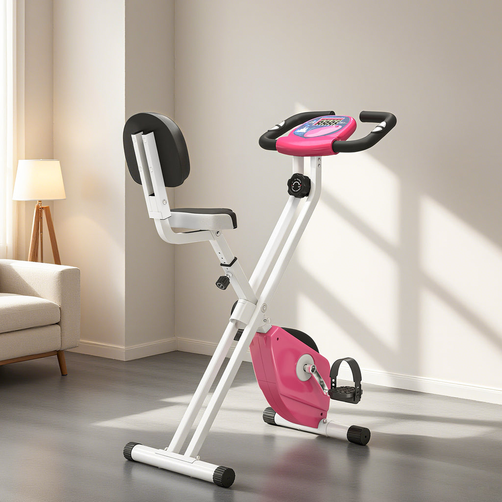 Vélo d'Appartement Pliable Magnétique Cardio-training - Sport Maison avec 8 Niveaux de Résistance et Roulettes - Silencieux Home Trainer avec Capteur de Pouls pour Fitness Homme et Femme, Rose-1