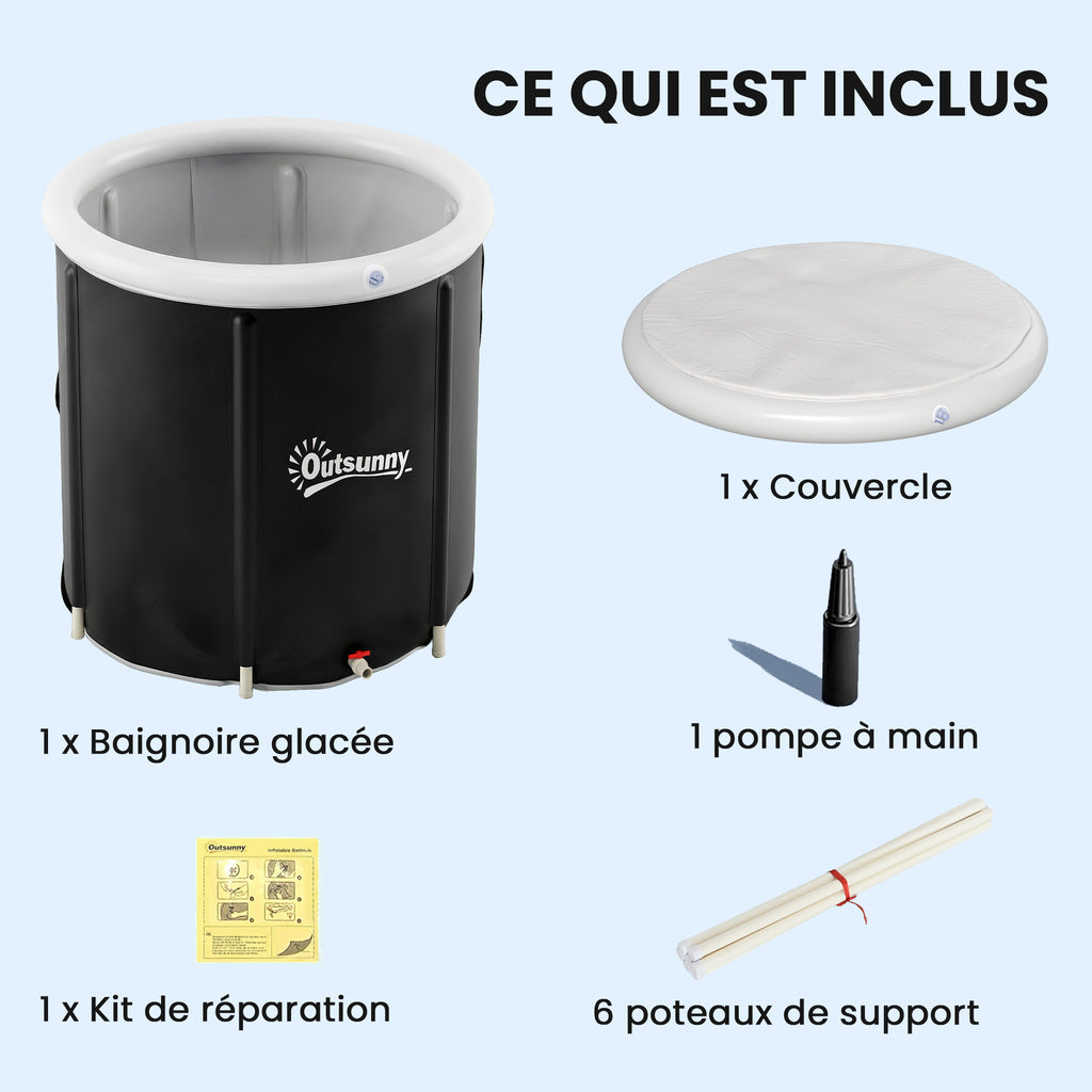 Baignoire à Glace Pliable Gonflable 280 L avec Couvercle et Pompe pour Entraînement à l'Eau Froide, 78x78x71 cm, Noir-3