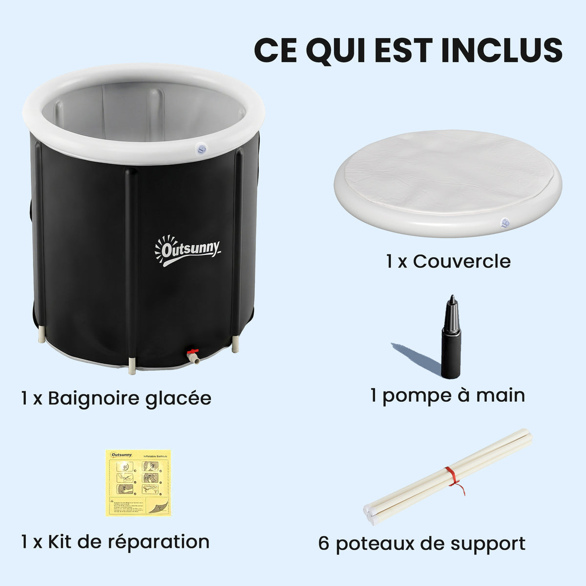 Baignoire à Glace Pliable Gonflable 280 L avec Couvercle et Pompe pour Entraînement à l'Eau Froide, 78x78x71 cm, Noir-3