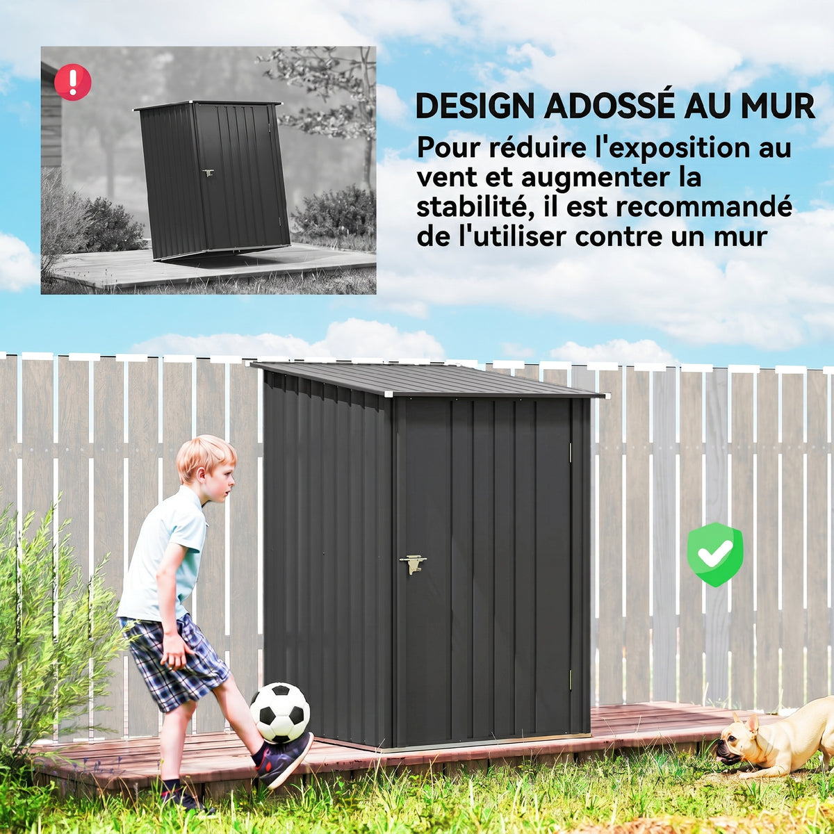 Abri de Jardin en Acier galvanisé 1m², avec Tôle Ondulée, Toit Incliné et Porte Verrouillable, 100x104x160cm, Gris Foncé-5