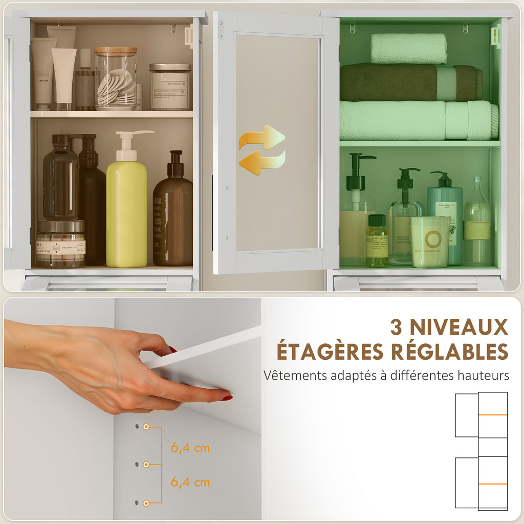 Meuble colonne salle de bain, meuble de rangement avec tiroir, 2 portes et étagère réglable, 40 x 31 x 170 cm, blanc-4