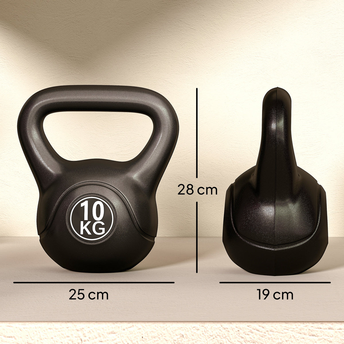 Kettlebell 10 kg, haltère avec poignée ergonomique, haltère à boule, musculation, entraînement, 25 x 19 x 28 cm noir-2