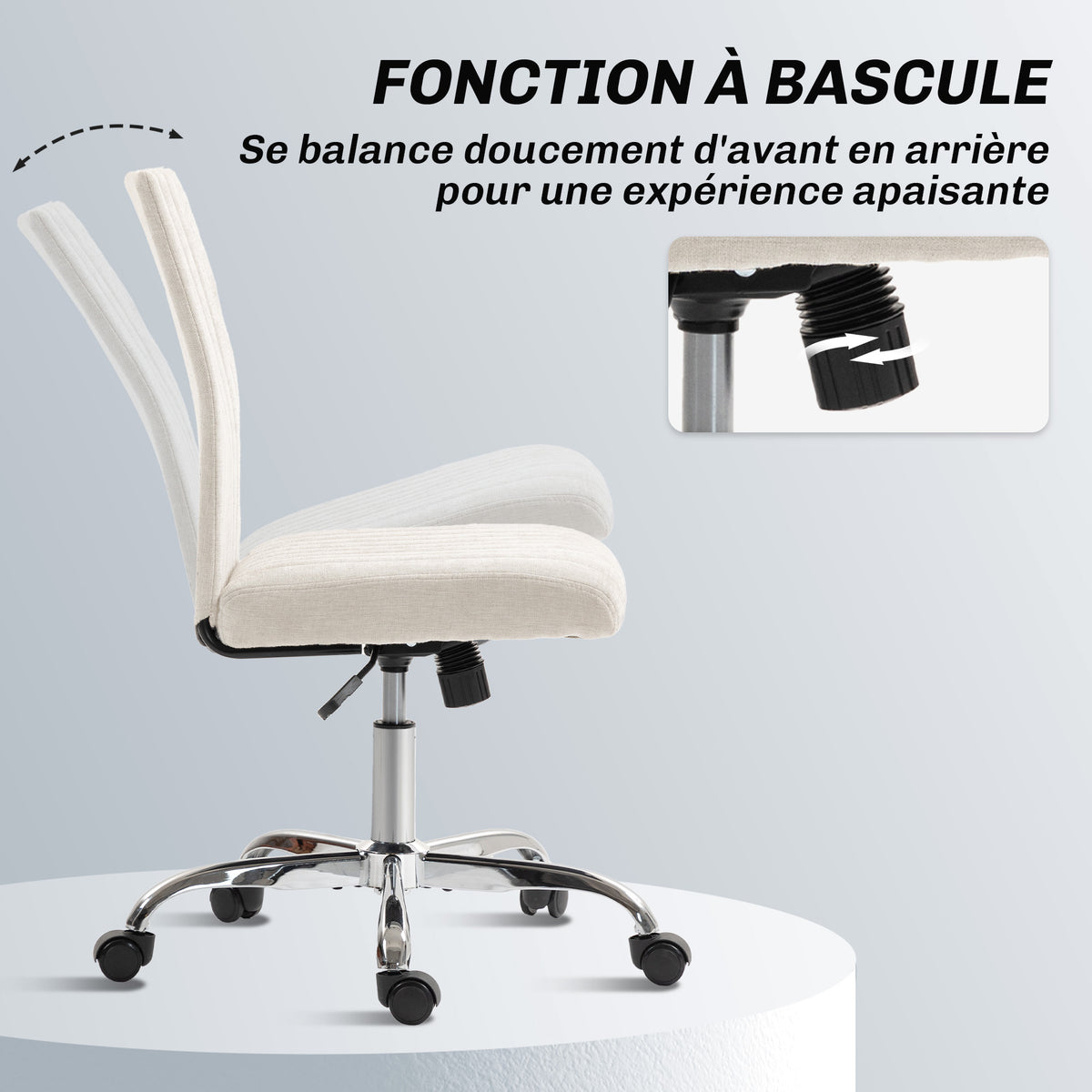 Chaise de bureau sans accoudoirs, fauteuil de bureau, hauteur réglable et pivotant 360°, 43 x 56 x 89-99 cm, crème-4