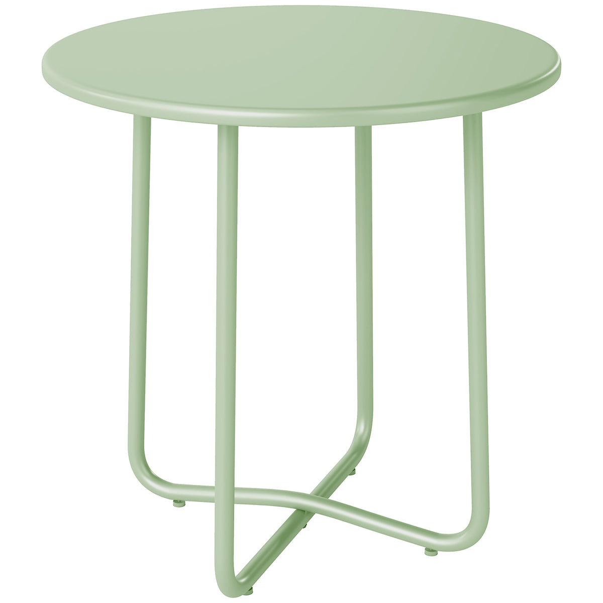 Table Basse Extérieure avec Bord Enroulé, Base en X avec Pieds Réglables en Hauteur, pour Salon Terrasse, Ø48x51cm, Vert-0