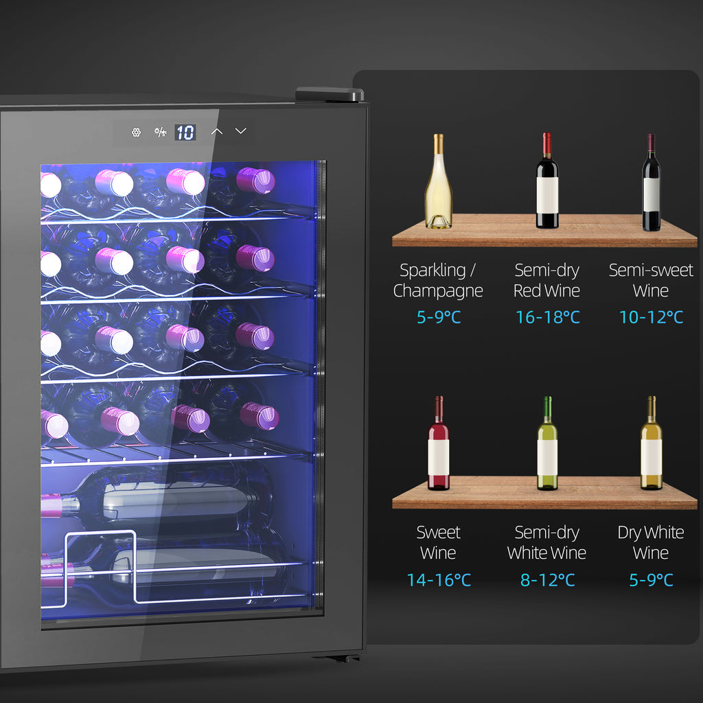Cave à vin 20 bouteilles 53L haute performance température réglable 5-18° avec lumière LED, noir-8