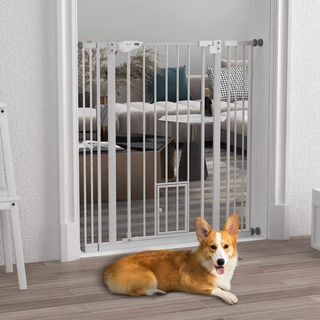 Barrière de sécurité animaux de 104,1H cm avec porte fermeture automatique système de double verrouillage blanc-9